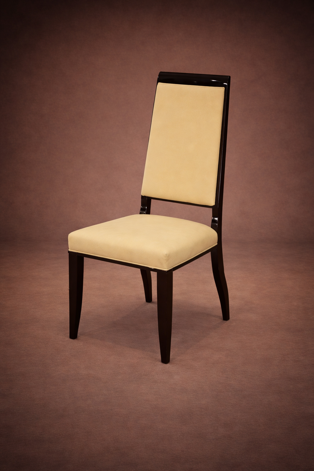 Pariser Eleganz: 6er-Satz Art-Déco-Hochlehner in Klavierlack & Nubuk (ca. 1925/30)