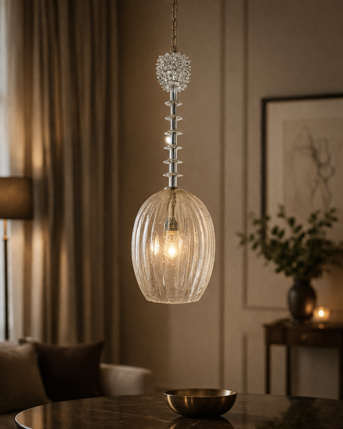 Venezianische Lichtskulptur: Barovier & Toso Pendelleuchte aus Muranoglas (ca. 1950)