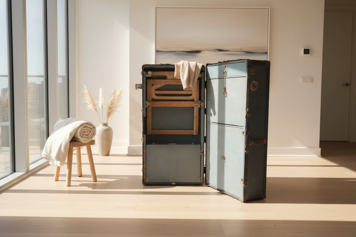 Originaler Oshkosh „Chief“ Wardrobe Trunk – k.u.k. Hof-Lieferant Josef Winkler & Söhne